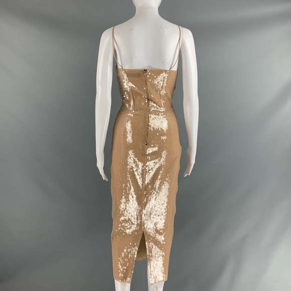 DAVID KOMA Beige Nude Mesh Spaghetti Straps Cocktail Dress - Picture 4 of 7